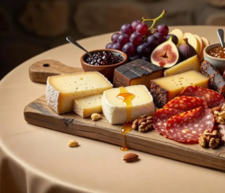 Magyar kézműves sajtok és charcuterie válogatás fa tálcán