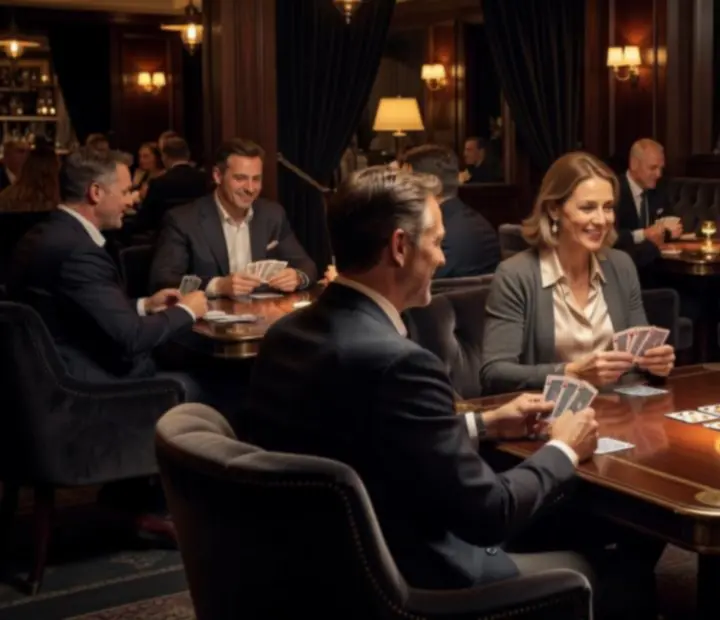 Meghitt esti lounge tér, elegáns, offline kártyaasztalokkal a Verdoxxában